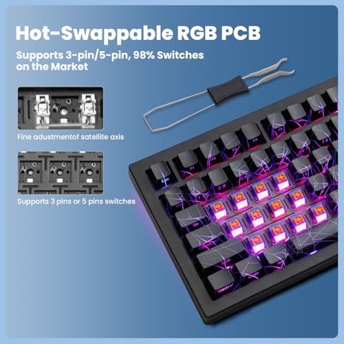 Image of ZORNHER ZH870 Wireless Gaming Mechanical Keyboard,80% Black Custom Creamy Sound Keyboard with Spider Web IMD PC Keycaps,Creamy Sounding Linear Switches,Hot-Swappable,RGB Backlit,2.4GHz /USB-C /BT5.0