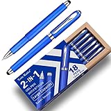 KAKA RABBIT Gel Ink Rollerball Stylus Pen - 18 Pack,1.0mm Gel Pen Bold Point,2 in 1 Capacitive Stylus Pen,Large Capacity Blue Ink,Writing Smoothly for Office,Business,Gift,Metal Silver Clip