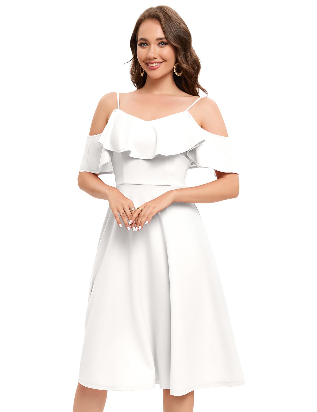 Bbonlinedress Robe de Soirée Cocktail Chic pour Baptême Cérémonie Bal Mariage Mi-Longue avec Bretelles