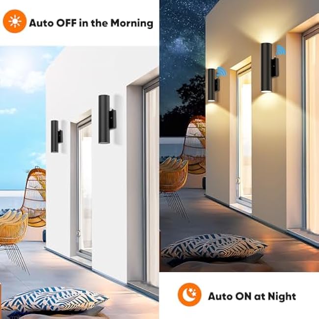 2-Pack LED Outdoor Wall Light Fixtures, 12W Modern 2700K Wall Mount Black