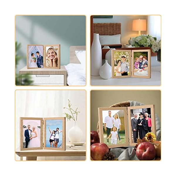 Holz Bilderrahmen Doppel Klappbar: 10x15cm Bilderrahmen Desktop Fotorahmen mit Glasfront Doppelrahmen Wand- und… – Bild 3