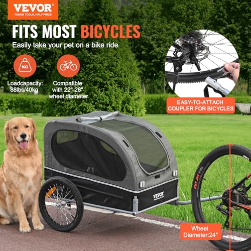 VEVOR Hundeanhänger 45 kg 2in1 Fahrradanhänger Kohlenstoffstahl + 600D Oxford-Gewebe + PP faltbar 1440 x 725 x 845 mm als Anhänger 1320 x 725 x 920 mm als Kinderwagen Hundebuggy Jogger Anhänger Blau