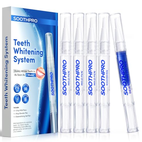 Teeth Whitening Pen Gel Kit: Day & Night Whitening System - Removes Coffee Tea & Wine Stains for Sensitive Teeth - Mint Flavor (5 Pack)