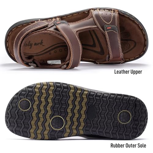 Image of Men's Leather Sandals, Comfortable Open-Toe Outdoor Beach Shoes