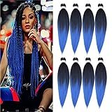 Pre-Stretched Braiding Hair, 24 inch Braiding Hair 8 Packs Ombre Black to Blue Professional Soft Yaki Texture, No Itch, Hot Water Setting Hair Extensions for Braids (24in,1B/Blue)