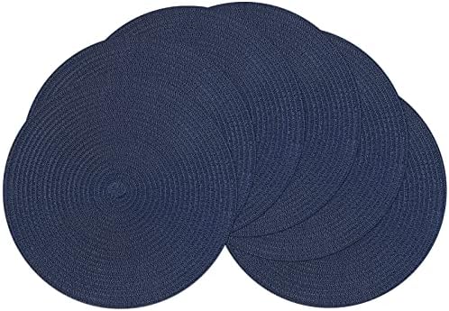 SHACOS Round Placemats Set of 6 Washable 15 inch Round Table Mats Cotton Polyester Woven Braided Place Mats for Dining Table (Navy, 6)