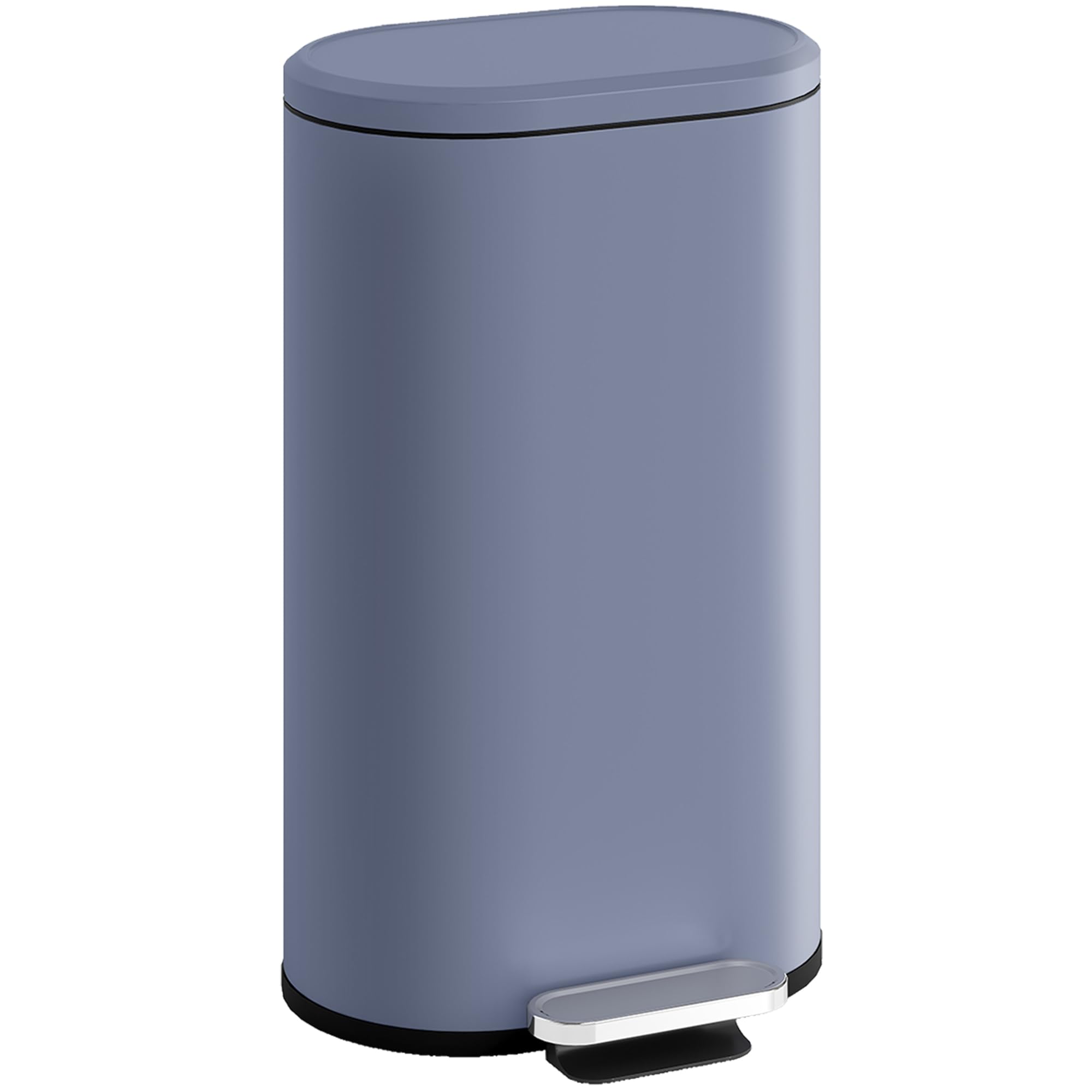 HOMCOM 30L Kitchen Bin with 90° Stay-Open Lid, Slim Rectangular Pedal Bin with Soft-Close Lid, Removable Inner Bucket for Home Office, Fingerprint-Resistant, Grey