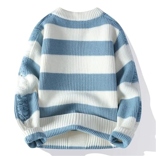 Men's Winter Striped Hole Knit Sweater - O-Neck Stylish Casual Warm Hip Hop Slim Fit Knitted Pullover2