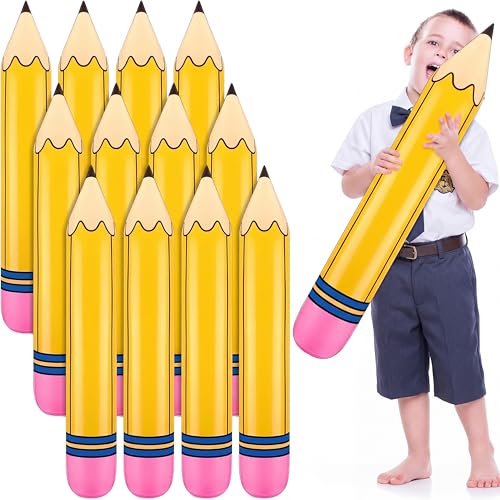 Blueweenly 12 Pcs 27 Inch Large Inflatable Pencil Balloon Back to School Hanging Jumbo Blow up Giant Pencils Graduation Decoration for First Day of School Classroom Welcome Party Photo Prop(Yellow)