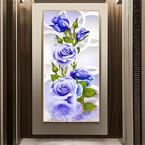 Diamond Painting Strass Kit Complet Rose Bleue - Idée Cadeau Arts Artisanat Déco 70x140 cm