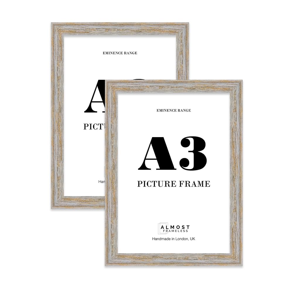 A3 Walnut Woodgrain Picture Frame - Rustic Wood Industrial Effect Photo Frame for Wall Display, Ideal for Posters, Prints & Home Décor, Wall Hooks, 32mm Edge - 2 Pack