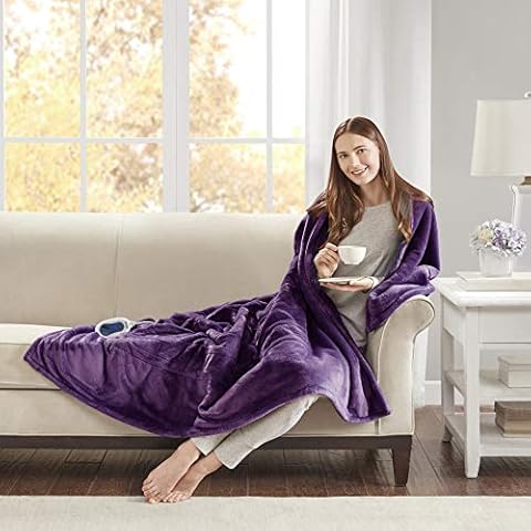 Beautyrest Reversible Microlight to Sherpa Electric Blanket, Auto Shut Off, Virtually Zero EMF, Multi Heat Setting, UL Certified, Machine Washable, Purple Oversized Throw (60 inx70 in) Cover