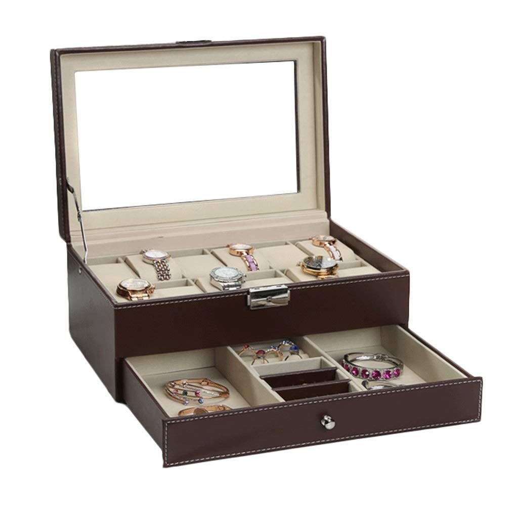 Caja de reloj con tapa de cristal, caja de almacenamiento para exhibición, soportes para el pecho con gran profundidad para relojes más grandes Present