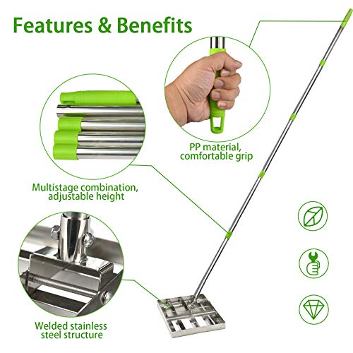 Scalebeard Lawn Leveling Rake, 6.5 FT Lawn Leveling Rake with Stainless Steel Pole,Level Soil or Dirt Ground Surfaces Easily, Suit for Garden Backyard Golf/Lawn（6.5 FT,17 X10In）
