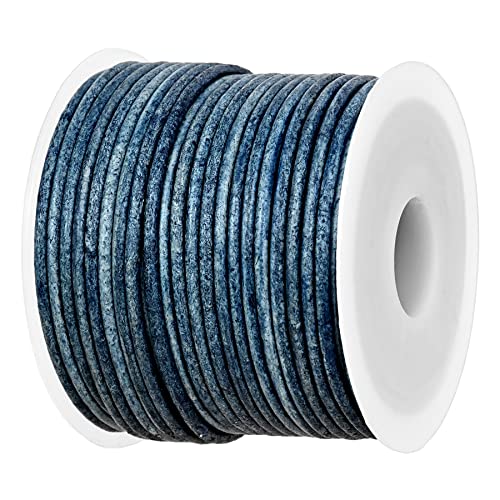 GENIQUE Real/Genuine Round Leather String Cord for Necklace Bracelets, Jewellery, Braiding (1.5mm, Blue Distressed)