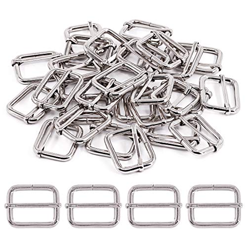 Swpeet Lot de 60 pièces de bagues métalliques rectangulaires robustes de 25 mm en argent, boucles réglables triglides coulissantes, boucles à rouleau pour...