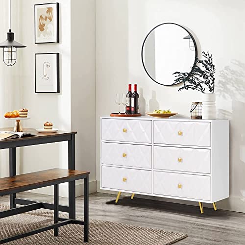 Eazehome White Dresser, Dresser For Bedroom, Double Dresser With 6 Drawers, Wood Chest Of Drawers, Wide Dresser With Glod Handles, White Bedroom Dresser With High Gloss #TOP2