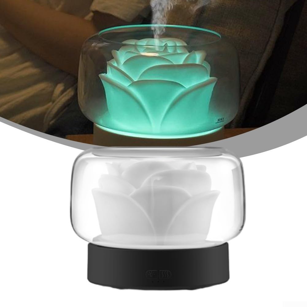 Humidificador eléctrico de aroma de 400 ml de capacidad, con forma de flor, aceite esencial, con iluminación LED, funcionamiento silencioso, temporizador de 60 minutos para aromaterapia en