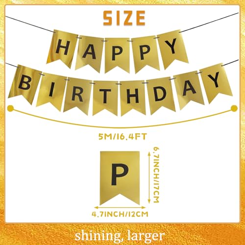Image of Gold Happy Birthday Banner,Pre-Strung Gold and Black Birthday Party Decorations,16ft Hanging Sign for Kids, Girls, Boys, Women - No DIY, Backdrop Supplies