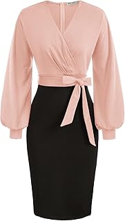Women's Work Pencil Dress Wedding Guest Office Dresses Cocktail Party Long Sleeve - Buy now