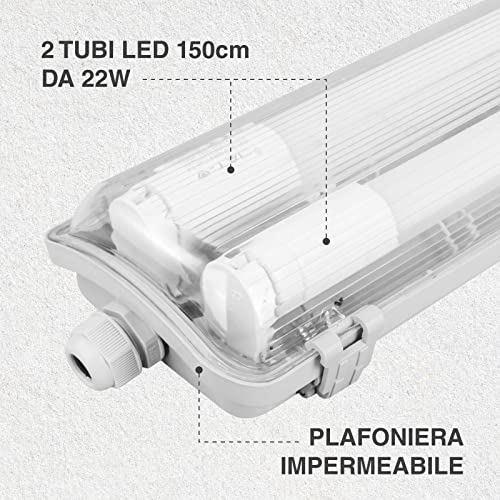 Eurocali 2x Plafoniere IP65 Impermeabile 44W