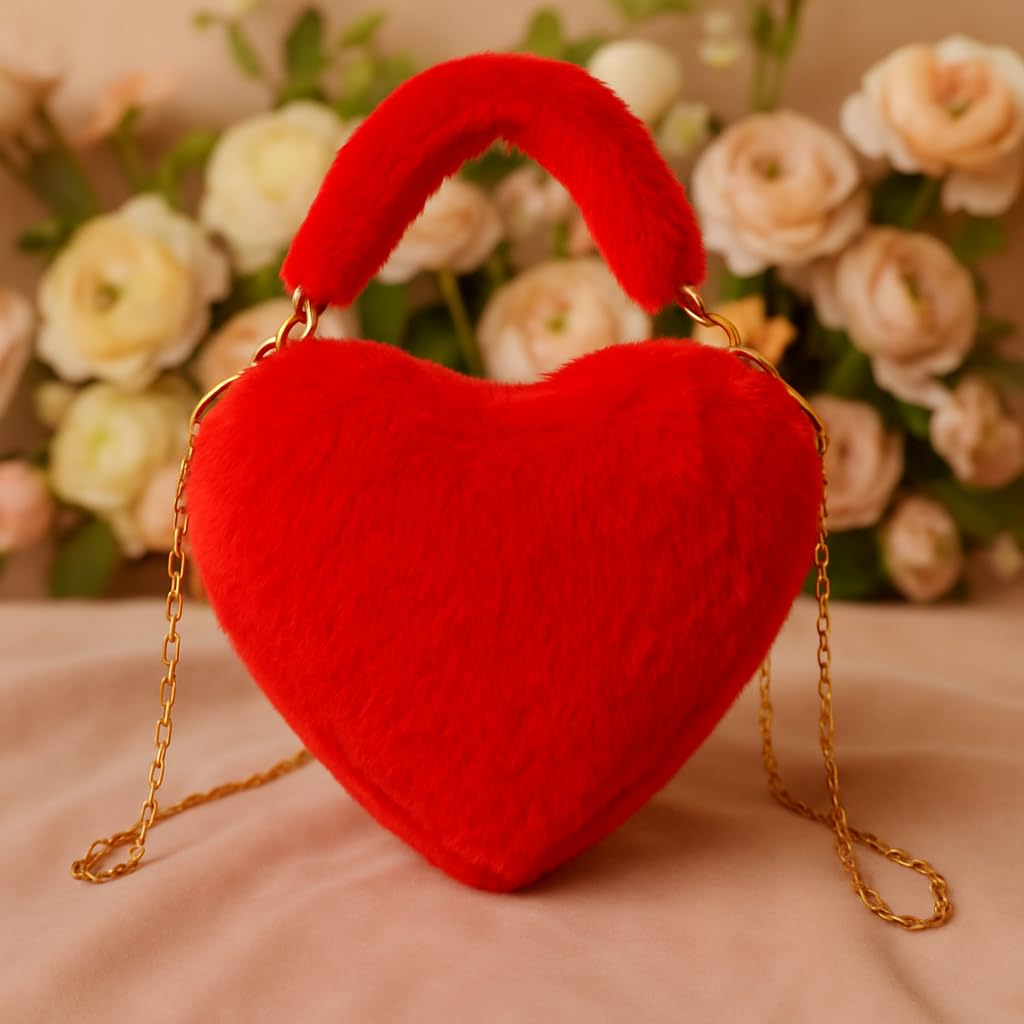 CULT FACTORY Pretty Baby Bag Love Shape Purse for Kids Girls Mini Hand Bag for Girls with Chain (Red) 3