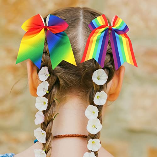 Pride Day Hair Bows Hair Ties Lgbt Rainbow Hair Scrunchies Ponytail Holders Handmade Hair Accessories For Women Girls Daily Wear Birthday Party Hairstyle Decorations 2Pcs #TOP4