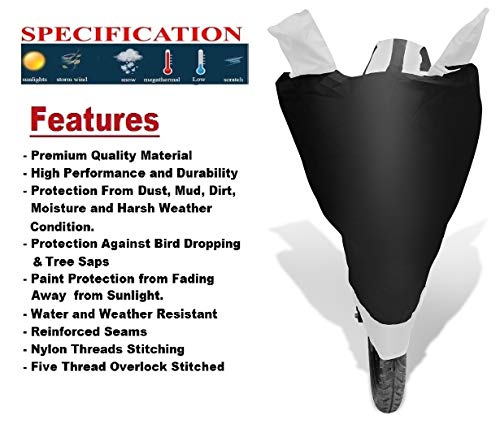 Image of Auto Hub Bike Cover Compatible with TVS Apache RTR 160 with Mirror Pocket, Dustproof, Heat Resistant, Triple Stitched, Apache 160 Bike Cover- Black, White