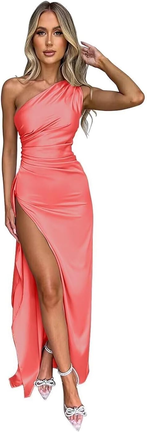 One Shoulder Bridesmaid Dresses for Women Mermaid Prom Dress Bodycon Formal Evening Gown with Slit AW701