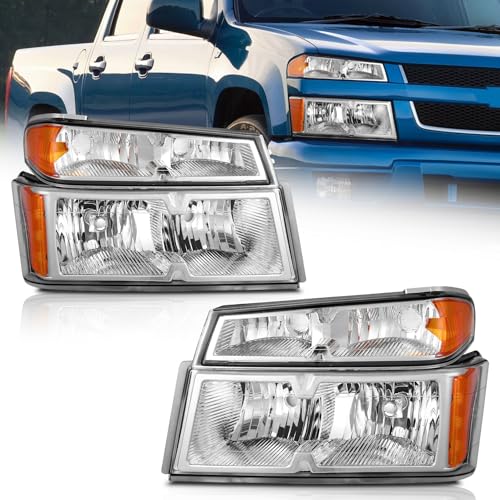 WEELMOTO Headlights for 2004-2012 Chevy Colorado/GMC Canyon,for 2006-2008 Isuzu I-Series, Headlamp Chrome Housing Amber Reflector Left+Right Side
