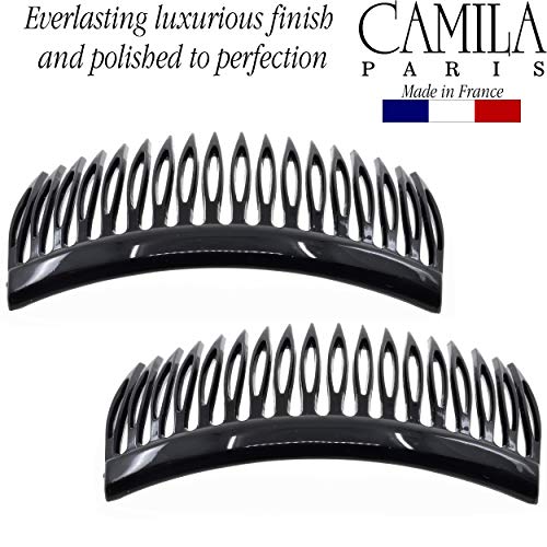 Camila Paris Cp2946 French Hair Side Comb, Small, Rounded Black, French Twist Hair Combs Decorative, Strong Hold Hair Clips For Women Bun Chignon Up-Do Styling Girls Hair Accessories, Made In France #TOP3