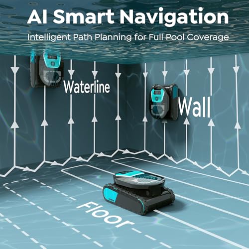 Image of Pleco Pro Cordless Robotic Pool Cleaner, Smart Navigation, 210-240 Min Runtime, Wall Climbing & Waterline Cleaning, Up to 2691 Sq.Ft, Dual-Layer Filtration for Inground Pools (Aqua Black)