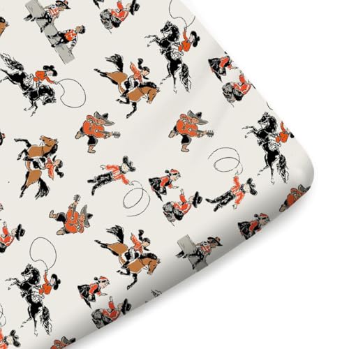 Image of Cute Western Cowboy Cowgirl Baby Crib Sheets for Boys Girls 52 inchx28 inch Country Western Horse Soft Breathable Snug Fitted Crib Mattress Covers Music Baby Sheet Fits Standard Crib and Toddler Mattresses