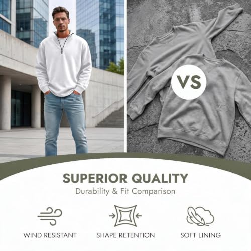 Fleece Sweatshirt Men Fleece Lined Quarter Zip 1/4 Zip Pullover Sweat Shirt - image 6