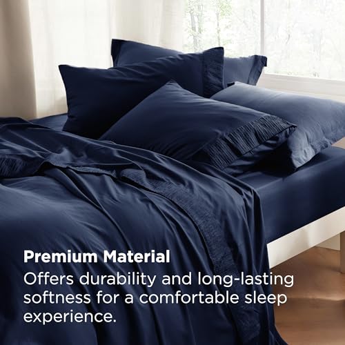 Image of Bedsure Full Size Bed Sheets - 4 Pieces Soft Full Sheet Set - Breathable & Cooling - Hotel Luxury - Easy Care Polyester Microfiber Bedding for Women, Men, Navy
