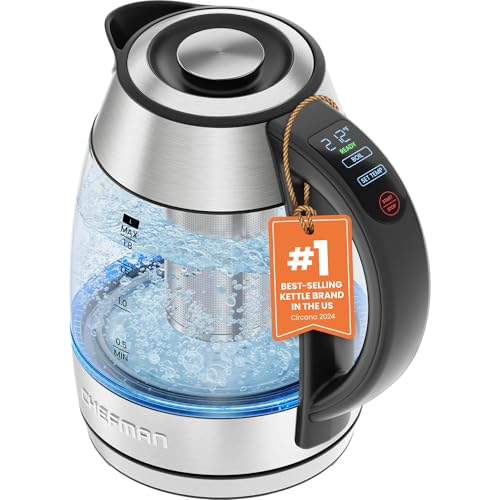 Chefman Electric Kettle with Temperature Control, 5 Presets LED Indicator Lights, Removable Tea Infuser, Glass Tea Kettle & Hot Water Boiler, 360° Swivel Base, BPA Free, Stainless Steel, 1.8 Liters