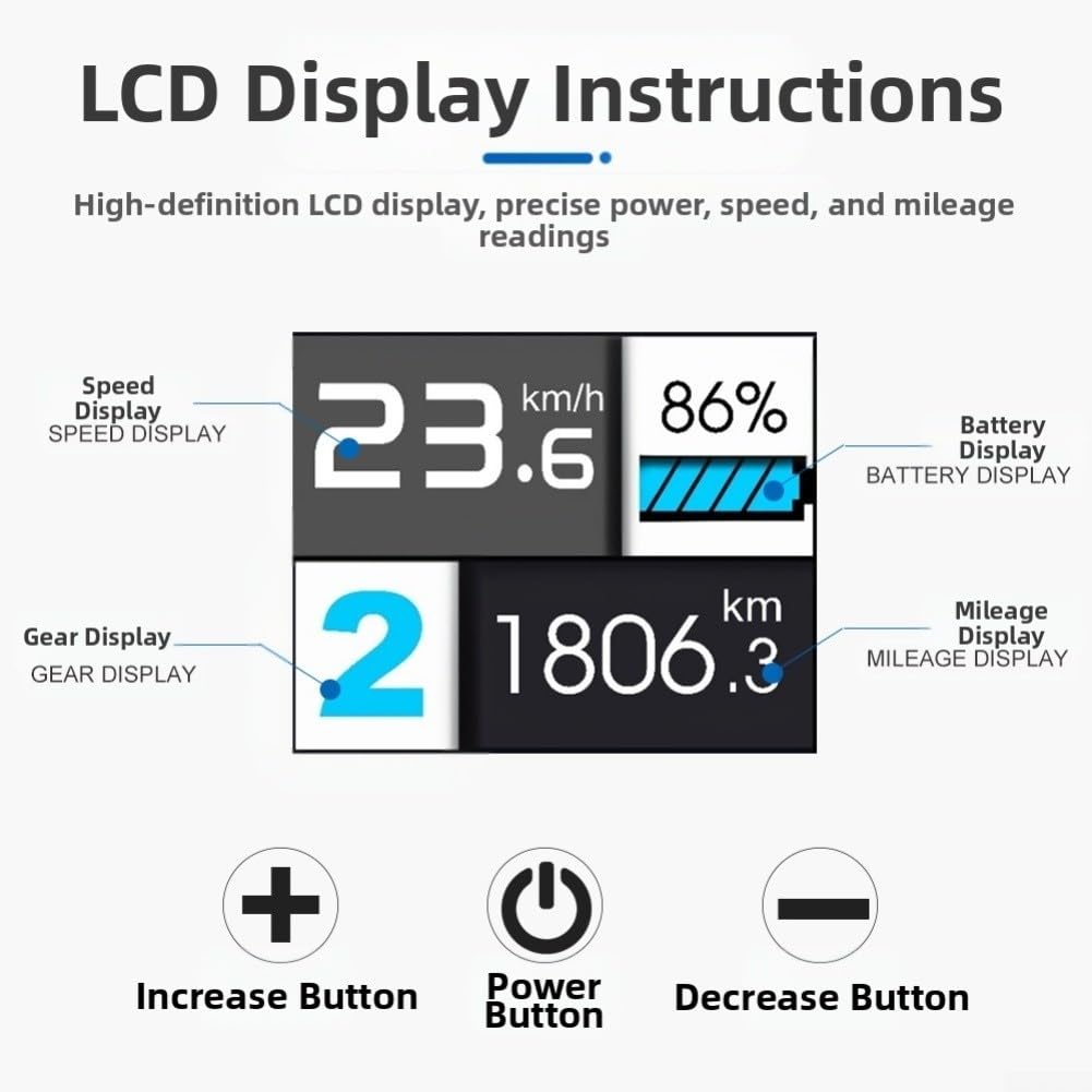 UKC3 - Unidad de visualización para bicicleta eléctrica compatible con protocolo OMD2 para controladores de 24 V, 36 V, 48 V, 52 V, con modos de velocidad media superior y en tiempo real