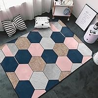 3D Carpets For Bedrooms Teenager Boy Kids Men Navy Blue And Pink Geometric Hexagons 80 X 160 Cm Rugs Living Room Bedroom Decorations Floor Indoor Area Rugs Non-Slip Rugs Pads Soft -5G6H/Y3B