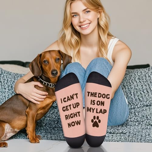 Lustige Socken für Frauen Mama Teenager Mädchen Oma Freundin Sie–'I Can't Get Up Right Now The Dog Is On My Lap-Niedliche Verrückt Flippig Niedlich Valentinstag Muttertag Weihnachtsstrumpf Geschenke