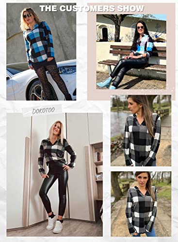Dokotoo Women's 3/4 Sleeve Plaid V Neck Tunic Blouse - Casual Cotton Spring Summer Fall Shirt For Work Fashion Orange #TOP4