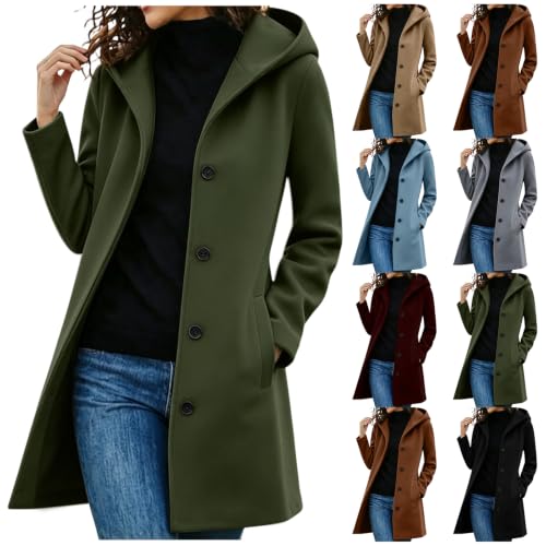 Wool Coats for Women Long Hooded Pea Coat Single Breasted Trench Jacket - image 1