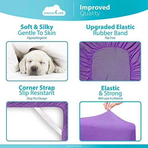Dreamcare Fitted Sheet Queen Size - Deep Pocket Fitted Sheet - Fits Up To 15 Inch Mattress - Deep Pocket Queen Sheets - Hotel Luxury - Shrinkage & Fade Resistant - 1 Fitted Sheet Only (Purple, Queen) #TOP5