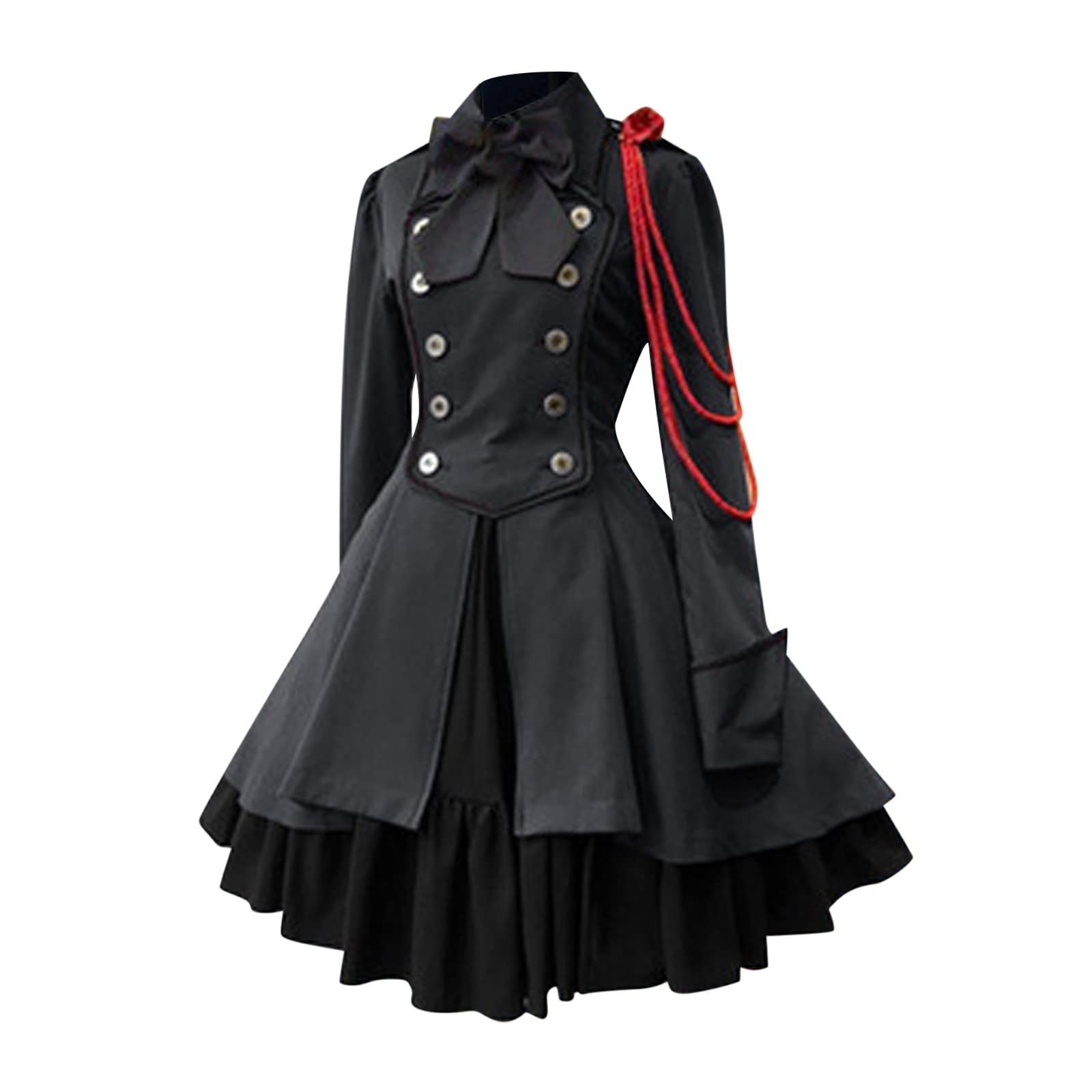AEGJEGVD Robe Victorienne Femme à Manches Longues Collier Carré Robes Vintage Médiévales avec Corset Patchwork Robe de Bal Steampunk Gothique Medieval deguisement Adulte Grande Taille