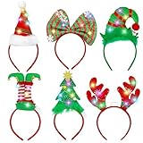 Unves Pack of 6 Christmas Headbands for Women, Light up Bow Christmas Tree Elf Hat Reindeer Antlers Headband, LED Christmas Hat Hair Accessories Holiday Party Favor Christmas Decorations