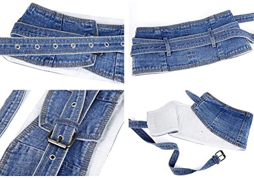 Aecibzo Women's Denim Waist Belt Retro Wide Corset Cinch Belt Waistband With Buckle (M/Fit Waist 27.5"-30.7", As Photo) #TOP6