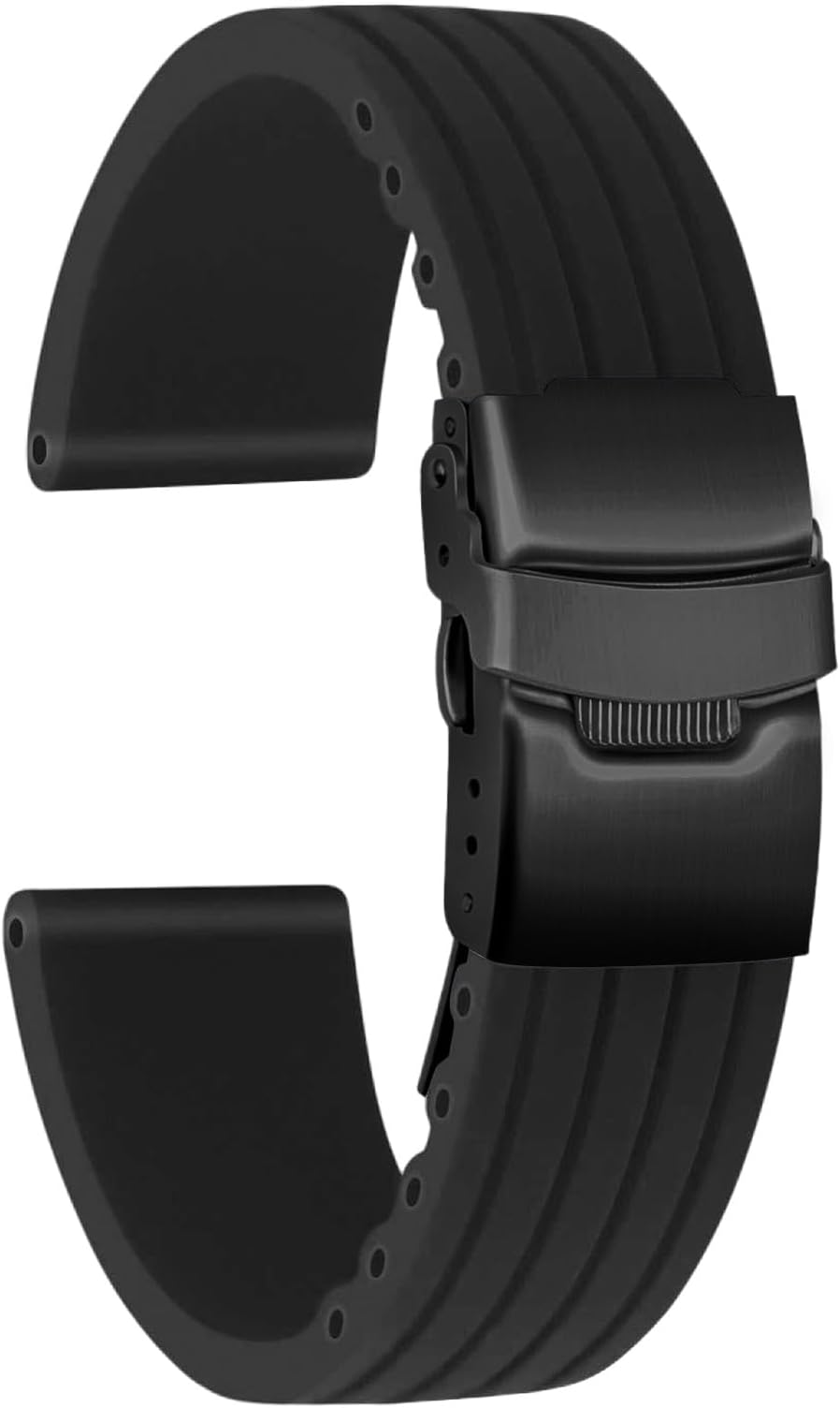 Silicone Watch Strap Replacement Rubber Watch Band Waterproof Stripe Pattern - 14mm, 16mm, 18mm, 20mm, 22mm, 24mm Watch Bracelet with Stainless Steel Deployment Black Buckle
