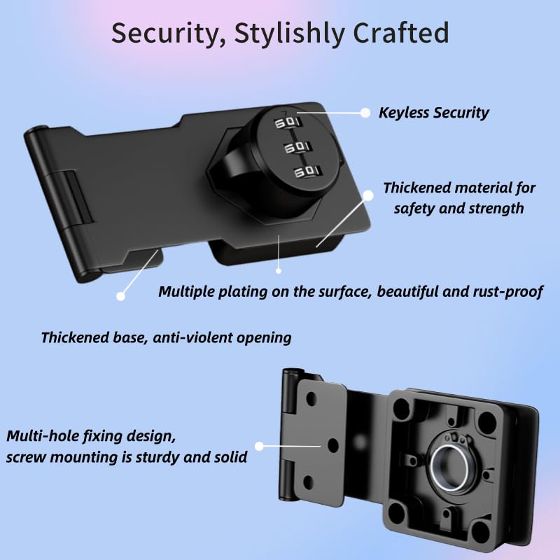 Zinc Alloy Cabinet Door Latch - Black Combination Hasp Lock for Kitchen Drawers Cupboard, Office File Cabinet - Image 4