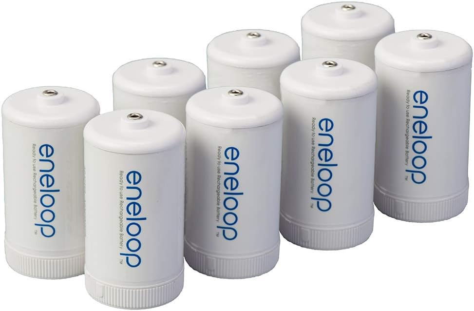 Eneloop Panasonic BQ-BS1E8SA D Size Battery Adapters for Use with Ni-MH Rechargeable AA Battery Cells, 8 Pack