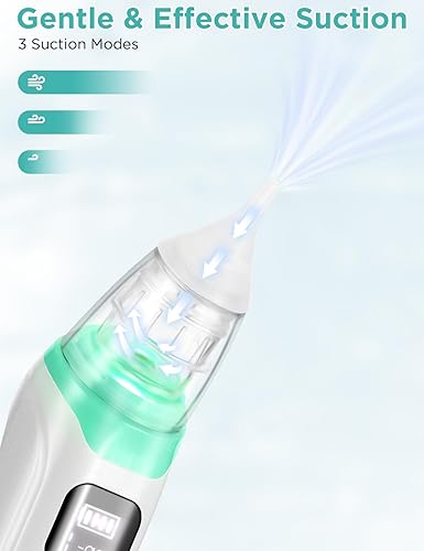 Miniatura 8 de Aspirador nasal eléctrico para bebé, limpiador de succión de nariz para bebé, esenciales para bebés con 3 niveles de succión, música y luz LED,