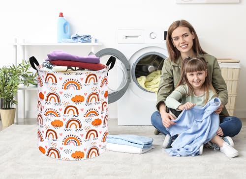 Image of 19.7 inch Round Kids Laundry Basket Gift Basket Storage Laundry Hamper Baby Toys Nursery Bin with Handles,Storage Basket for Kids Room Bedroom Decor (Rainbow)